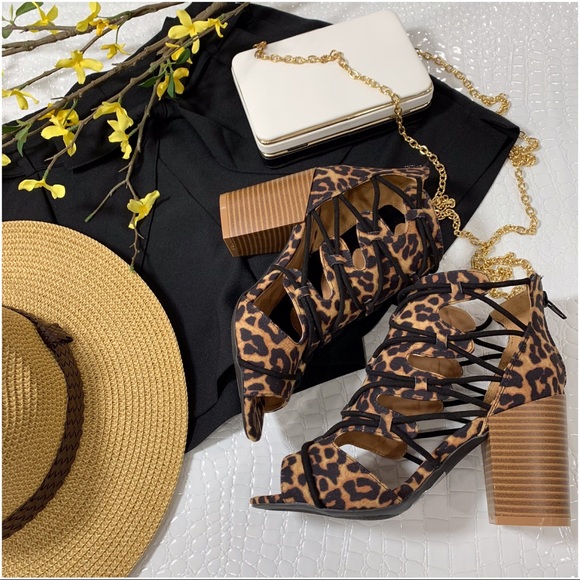 LAST ONE✨Leopard Print  Strappy Open Toe Bootie - Picture 3 of 5